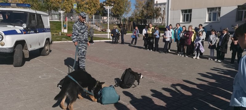 На площадке Октябрьской школы полицейские и общественники организовали мероприятие «Служебная собака и настоящий друг»